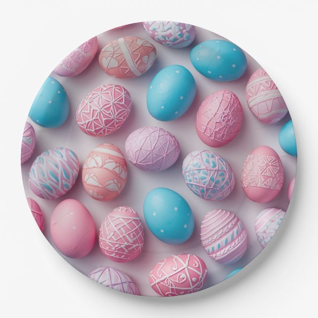 Prato De Papel Trendy Purple and Pink Easter Eggs Pattern Paper  (Frente)