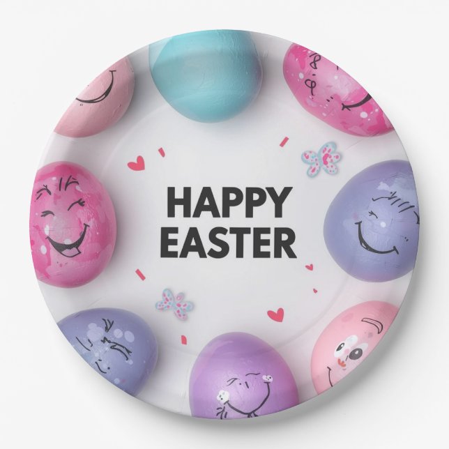 Prato De Papel Trendy Purple and Pink Easter Eggs Pattern Paper  (Frente)