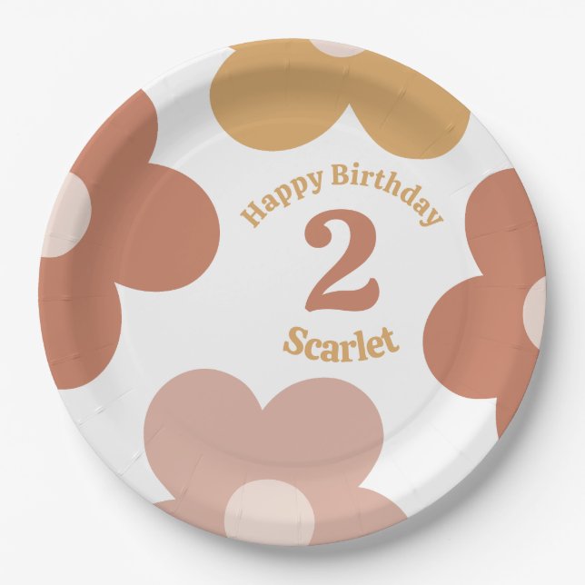 Prato De Papel Trendy Retro Daisies Girl Aniversário (Frente)