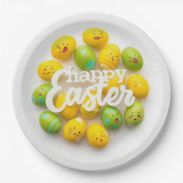 Prato De Papel Trendy Yellow & Green  Easter Eggs Pattern Paper 