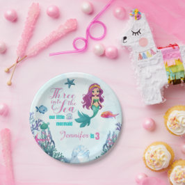 Prato De Papel Três ao Mar de Mermaid Girls aniversário de 3 anos