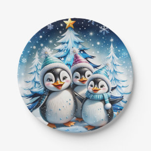 Prato De Papel Três pinguins adoráveis