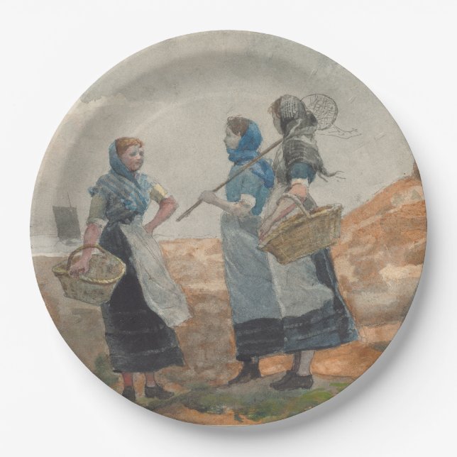 Prato De Papel Três raparigas pescadores inglesas (em Tynemouth) (Frente)