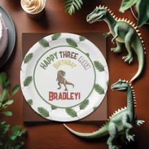 Três Rex Aniversário Dinossauro Aquarela