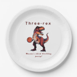 Prato De Papel Três-Rex basquete Dino aniversário