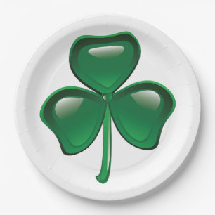 Prato De Papel Trevo de Três Folhas Shamrock Verde