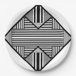 Prato De Papel Triângulo strips 2 em preto e branco