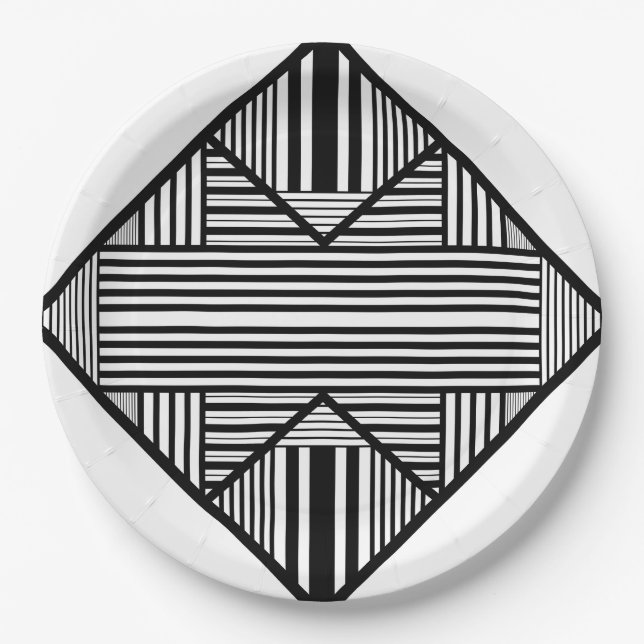 Prato De Papel Triângulo strips 2 em preto e branco (Frente)