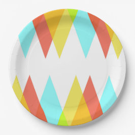 Prato De Papel Triângulos amarelos, vermelhos e azuis de cadete