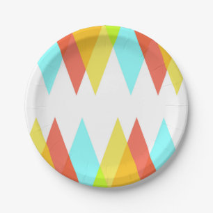 Prato De Papel Triângulos amarelos, vermelhos e azuis de cadete