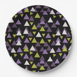 Prato De Papel Triângulos padrão Abacate e Roxo