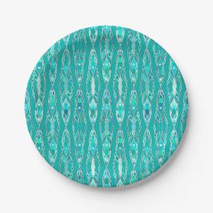 Prato De Papel Tribal Batik - Turquesa e Aquamarine