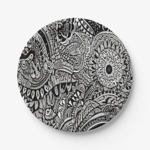 Prato De Papel tribal preto e branco