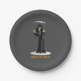 Prato De Papel Trick or Treat. Cartoon Grim Reaper