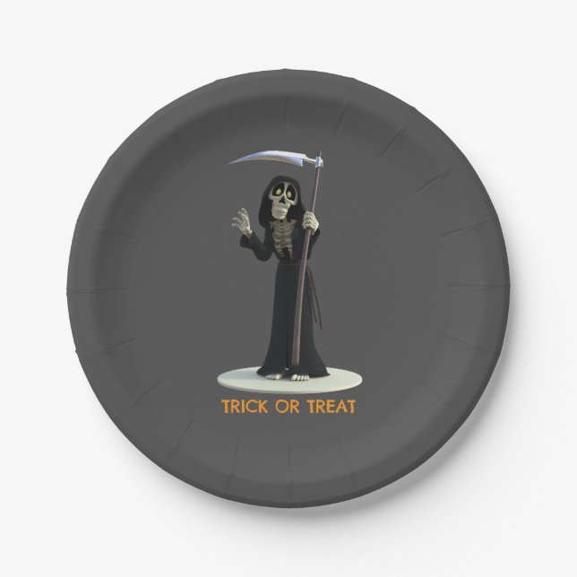 Prato De Papel Trick or Treat. Cartoon Grim Reaper (Frente)