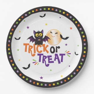 Prato De Papel Trick or Treat Festa de Halloween Morcego Fofo e L