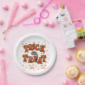Prato De Papel Trick or Treat Halloween Redondo