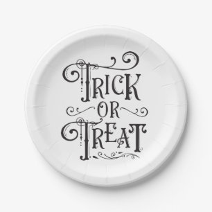 Prato De Papel Trick or Treat Tipografia Vintage de Halloween