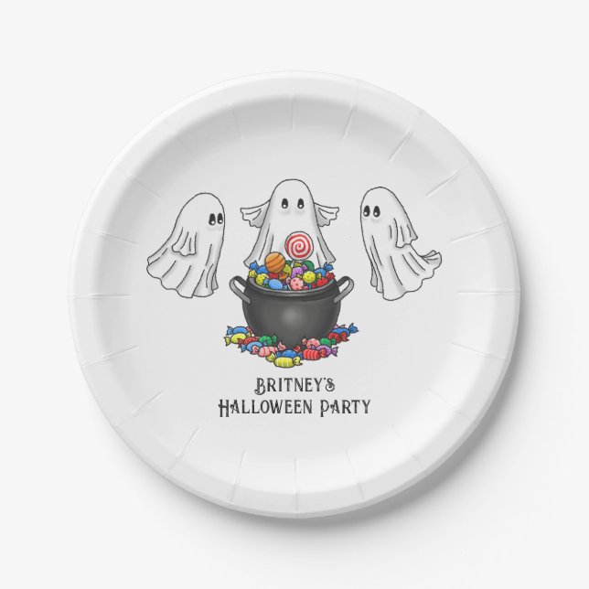 Prato De Papel Trick ou trate com os fantasmas (Frente)