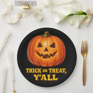Prato De Papel Trick ou Treat, Galera Abóbora Sulista Retro