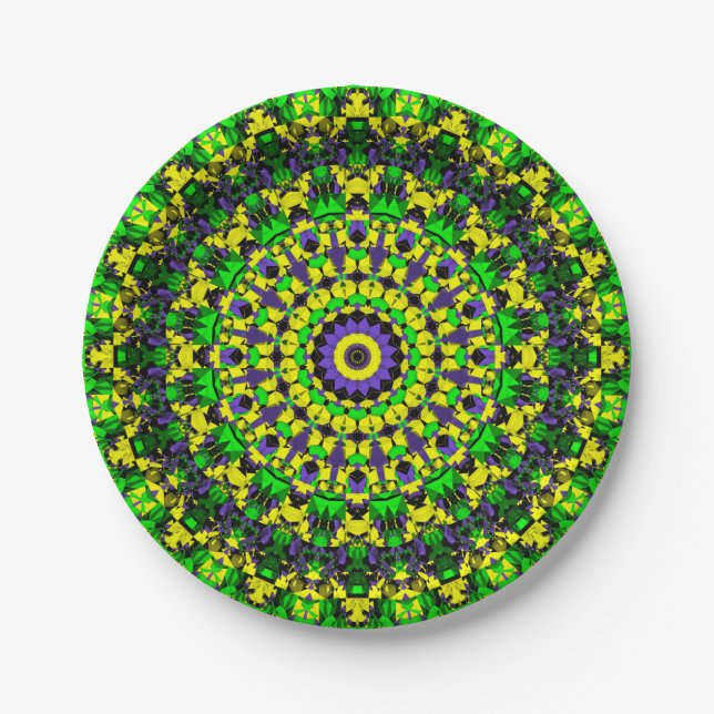 Prato De Papel Trippy Groovy Retro Hippie Colorful Mandala Art (Frente)