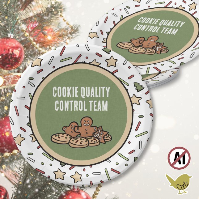 Prato De Papel Troca de Biscoitos de Natal  (Christmas cookie exchange party plates featuring a fun customizable message are one of a kind.)