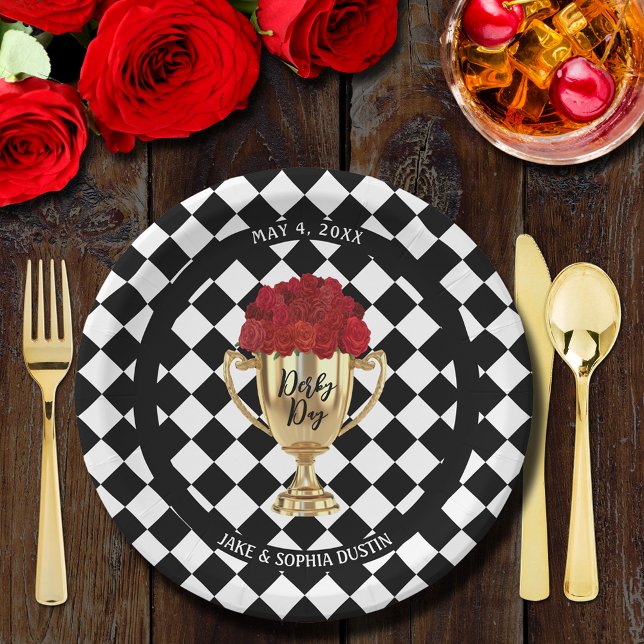 Prato De Papel Troféu Derby Day e Rosas (Derby Day Trophy and Red Roses Party Paper Plates)