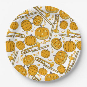 Prato De Papel Trombones Halloween Pumpkin Patterno