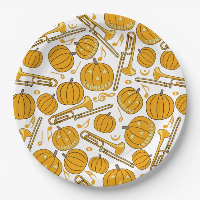 Prato De Papel Trombones Halloween Pumpkin Patterno (Frente)