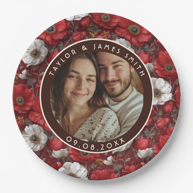 Prato De Papel Tropical Anemones Accent Summer Wedding (Frente)
