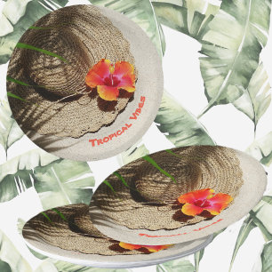 Prato De Papel Tropical Beach Vibes Hibiscus Floral
