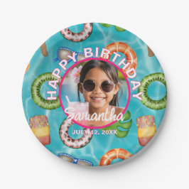 Prato De Papel Tropical Blue Pool Party Birthday Paper Plates
