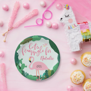 Prato De Papel Tropical flamingo