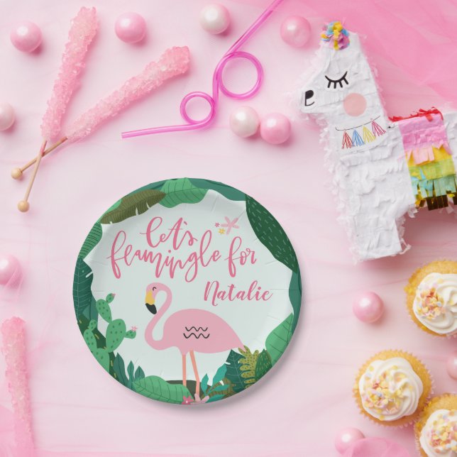 Prato De Papel Tropical flamingo (Festa)