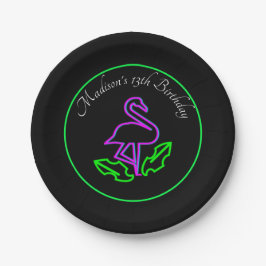 Prato De Papel Tropical Flamingo Neon Party Glow Party Teen