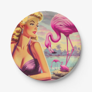 Prato De Papel Tropical Flamingo Pin-up