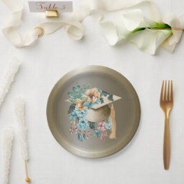 Prato De Papel Tropical Floral Graduação Hat e Partido Tassel
