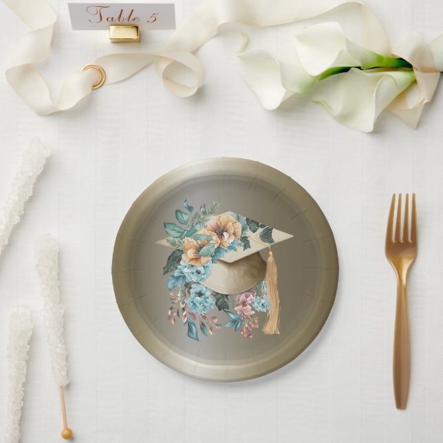 Prato De Papel Tropical Floral Graduação Hat e Partido Tassel (Casamento)