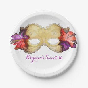 Prato De Papel Tropical Floral Mascarada Mask Elegant Party