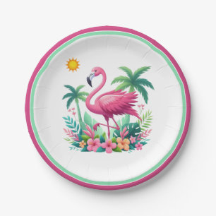 Prato De Papel Tropical/Flórida rosa flamingo