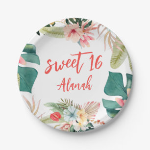 Prato De Papel Tropical Havaiana Doce 16 Papelão de Aniversário