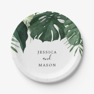 Prato de Papel Tropical Monstera Chuveiro de Noiva