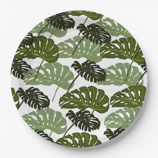Prato De Papel Tropical Monstera Leaf Green (Frente)