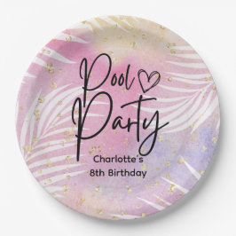 Prato De Papel Tropical Palm Pastel Rainbow Piscina Party