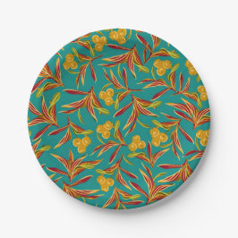 Prato De Papel Tropical Pattern with Red and Yellow Leaves