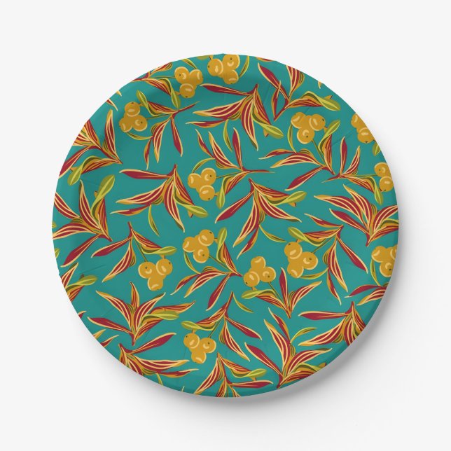 Prato De Papel Tropical Pattern with Red and Yellow Leaves (Frente)
