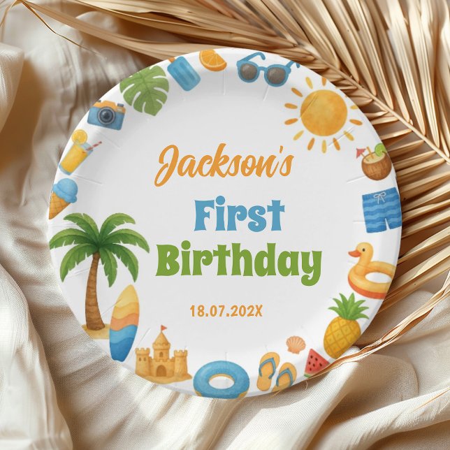 Prato De Papel Tropical Summer Beach Birthday Party Paper Plates (Criador carregado)