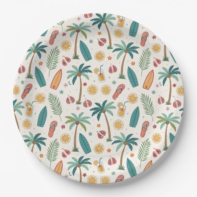 Prato De Papel Tropical Summer Beach Pattern (1) (Frente)