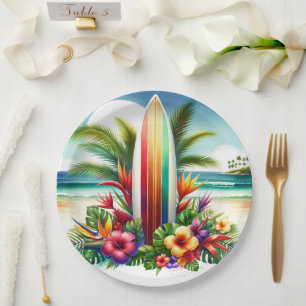 Prato De Papel Tropical Surfboard O Grande ONE Festa de 1º Aniver