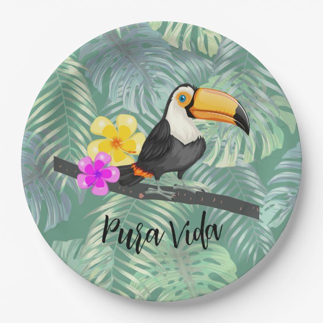 Prato De Papel Tropical Toucan Pura Vida Paper Plate (Frente)
